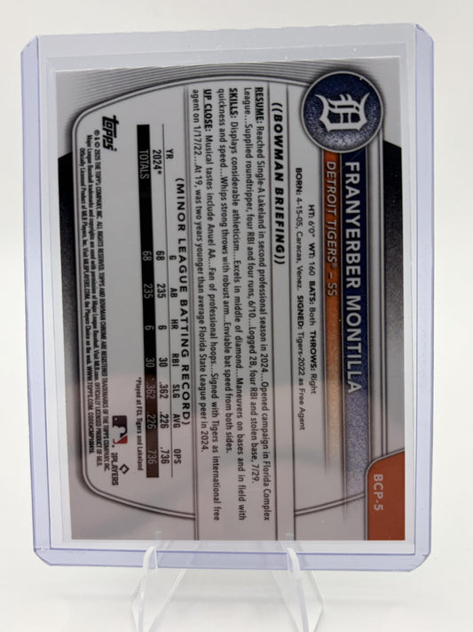 2025 Bowman Chrome Franyerber Montilla 1st Bowman Card BCP-5 Detroit Tigers