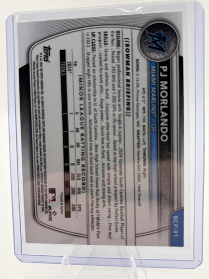 2025 Bowman Chrome PJ Morlando 1st Bowman Mojo Refractor Card BCP-91 Marlins