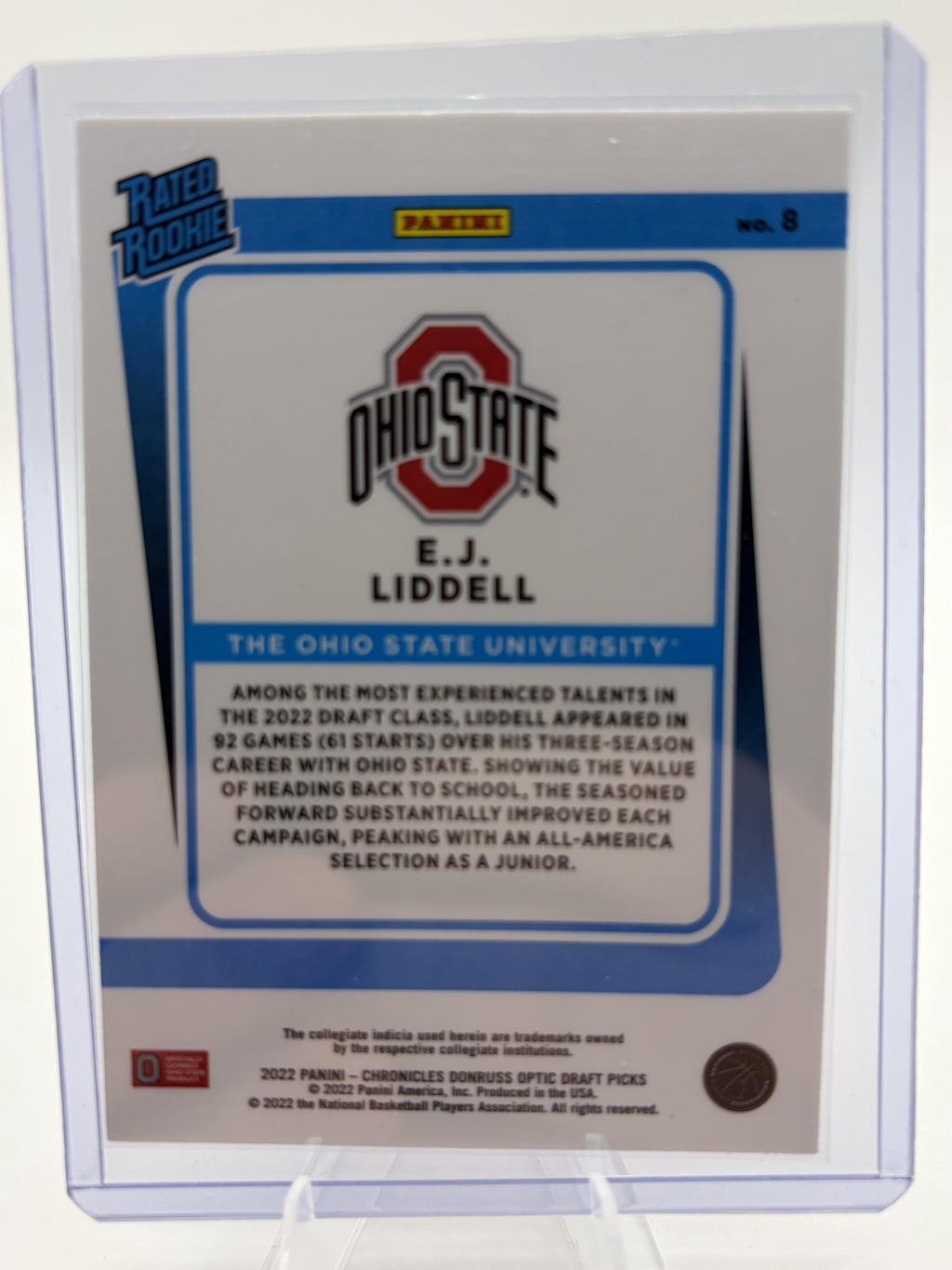2022 Donruss Optic E.J. Liddell Rated Rookie Holo Card #8 Ohio State Buckeyes