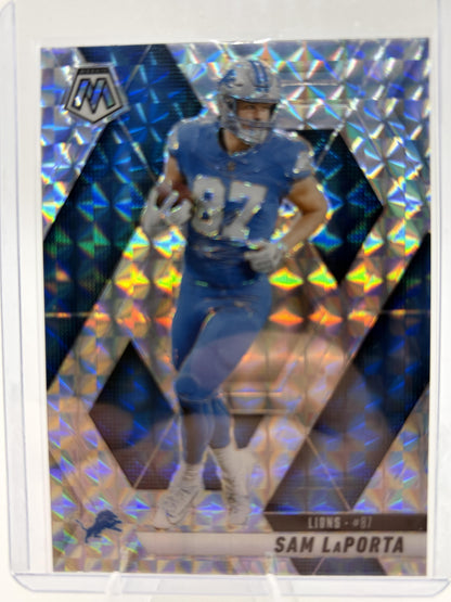 2025 Panini Mosaic Sam LaPorta Reactive Blue Mosaic Prizm Card #63 Lions