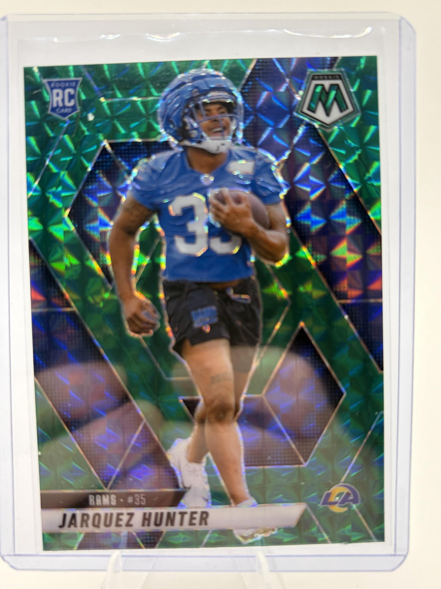 2025 Panini Mosaic Jarquez Hunter Green Mosaic Prizm Card #380 Rams RC