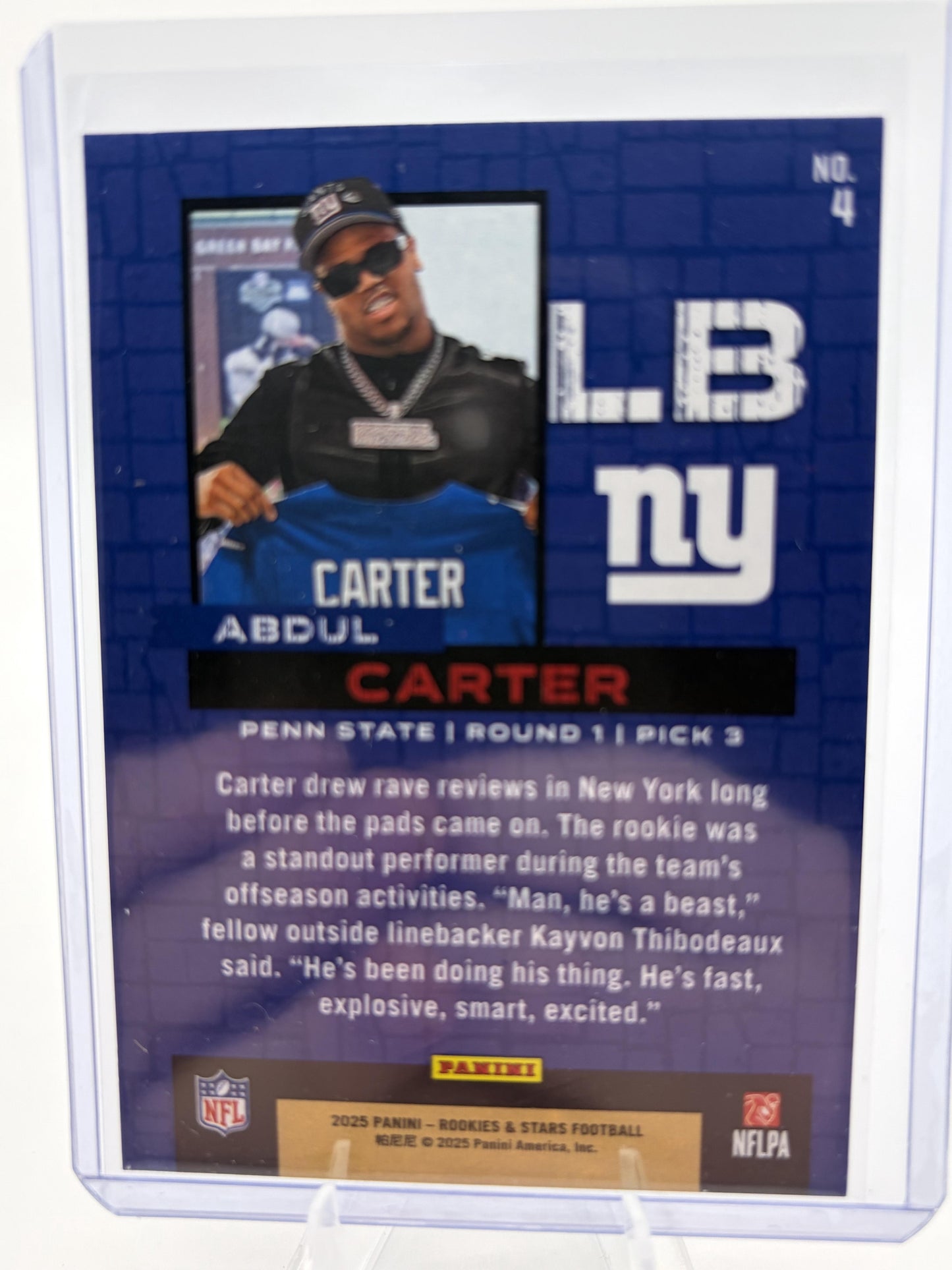 2025 Panini Rookies & Stars Abdul Carter Draft Class NY Giants RC Card #4