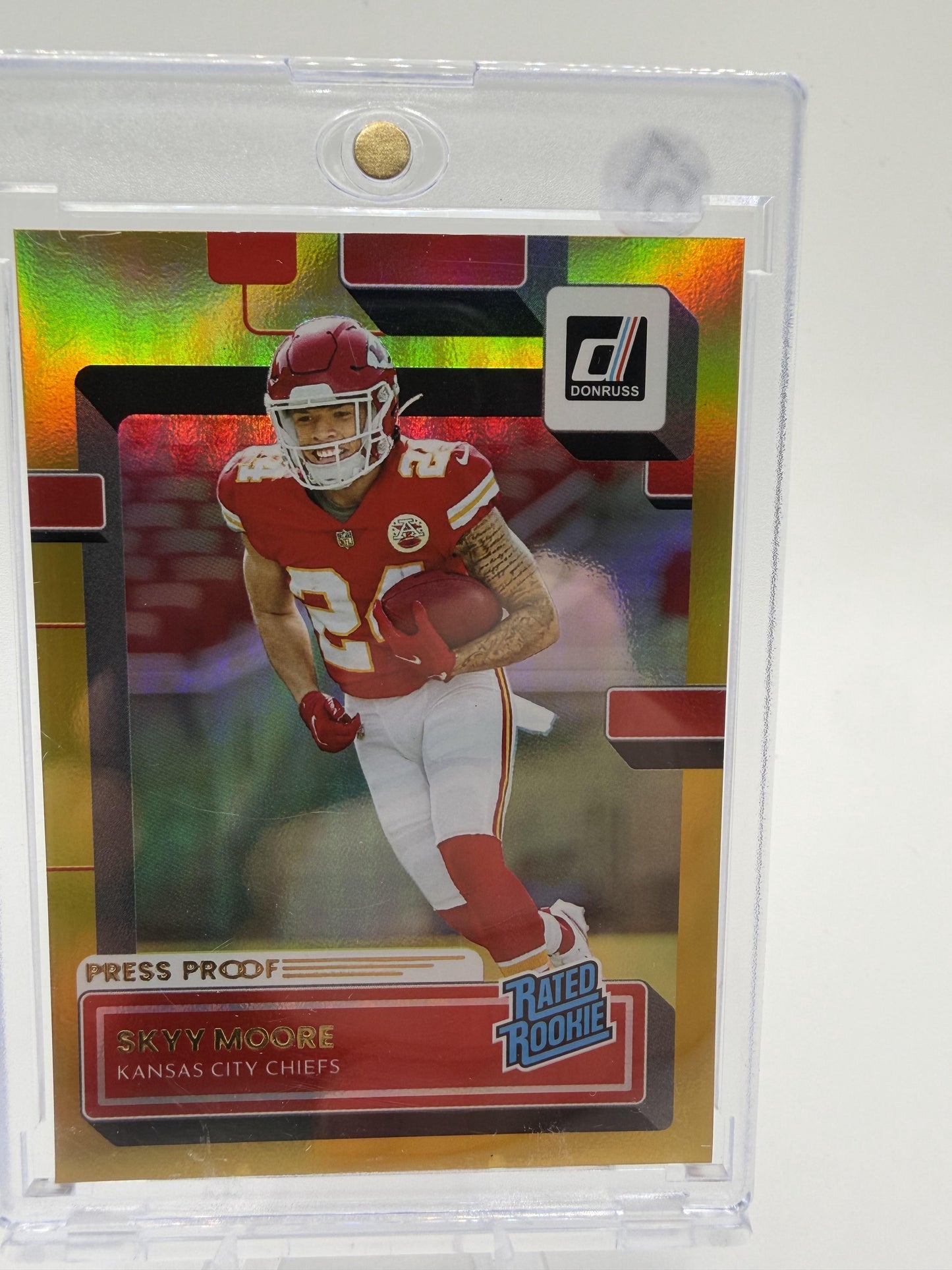 2022 Panini Donruss Skyy Moore Rated Rookie Press Proof Gold #324 Chiefs Card