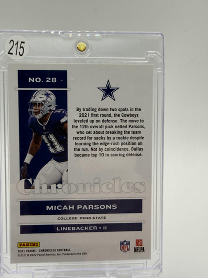 2021 Panini Chronicles Micah Parsons Rookie RC #28 Dallas Cowboys Card