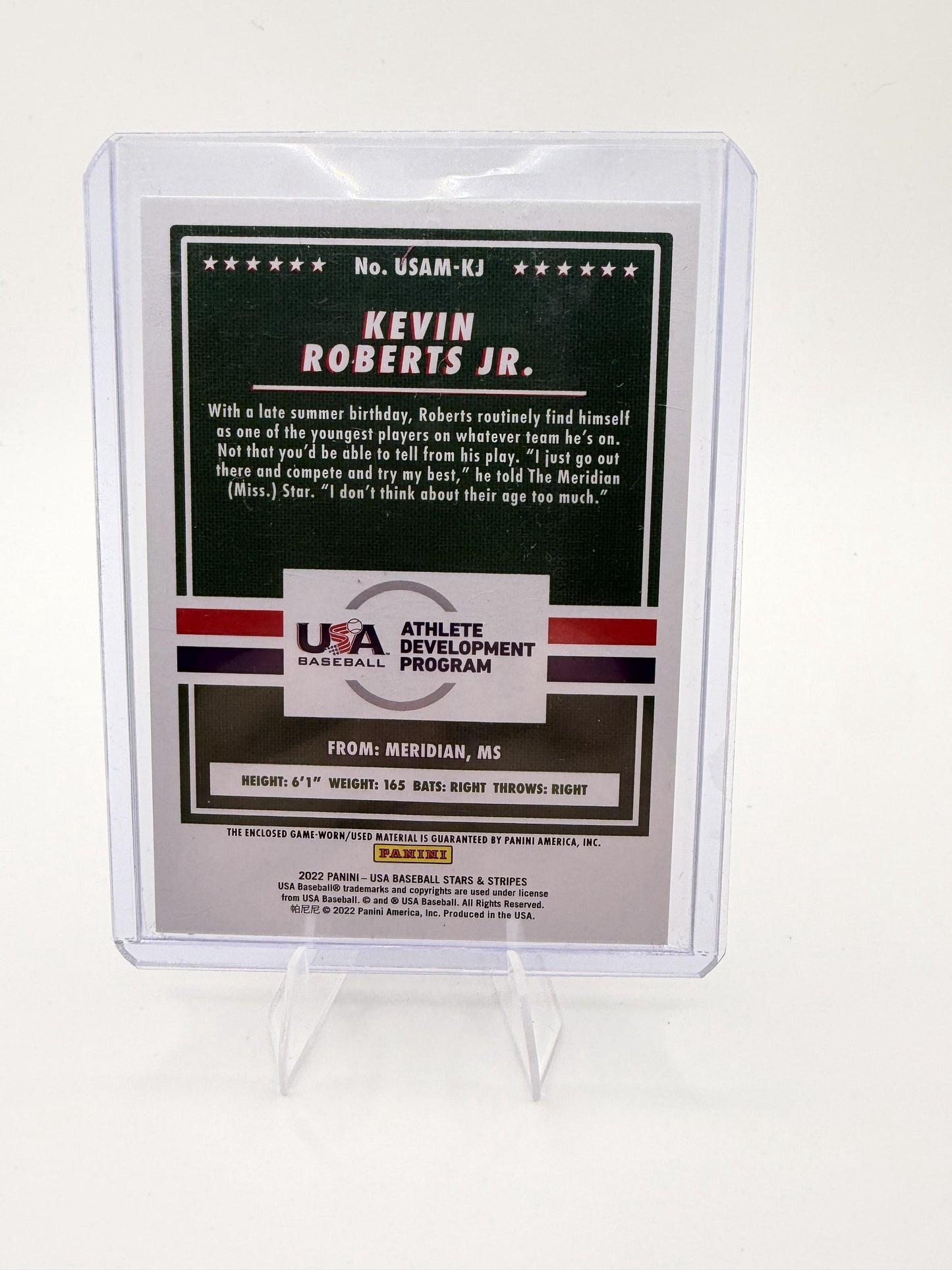 2022 Panini USA Stars & Stripes Kevin Roberts Jr. Game-Worn Relic Card