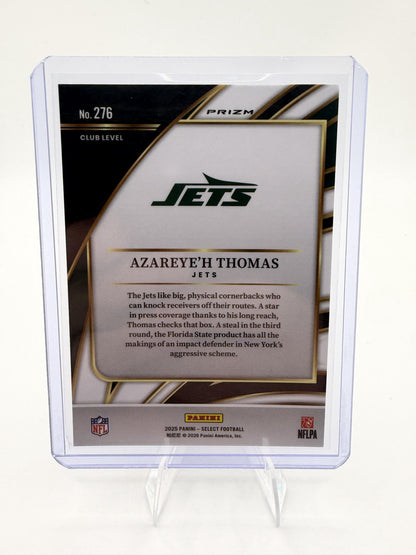 2025 Panini Select Azareye'h Thomas Club Level Prizm Card #276 Jets Rookie RC