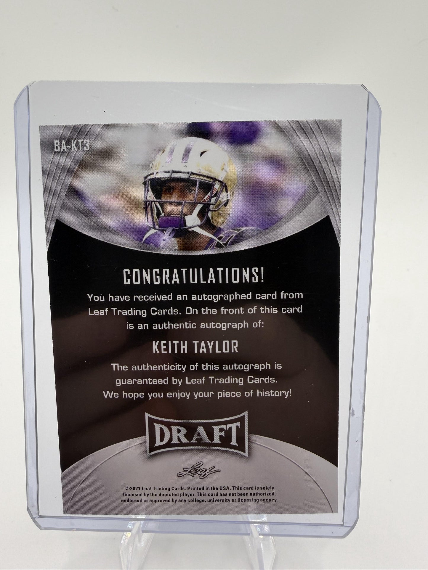Keith Taylor 2021 Leaf Draft Authentic Signed Autograph Rookie Card #BA-KT3