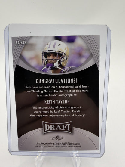 Keith Taylor 2021 Leaf Draft Authentic Signed Autograph Rookie Card #BA-KT3
