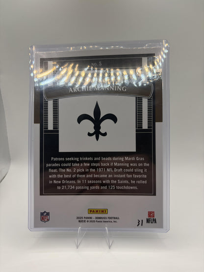 2025 Donruss Jumbo Downtown Archie Manning Saints Oversized Card #5 5x7 Case Hit