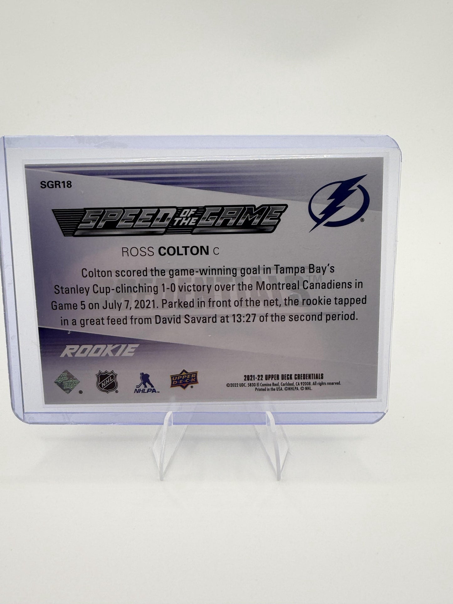 2021-22 Upper Deck Credentials Ross Colton Rookie Speed of the Game Card SGR18
