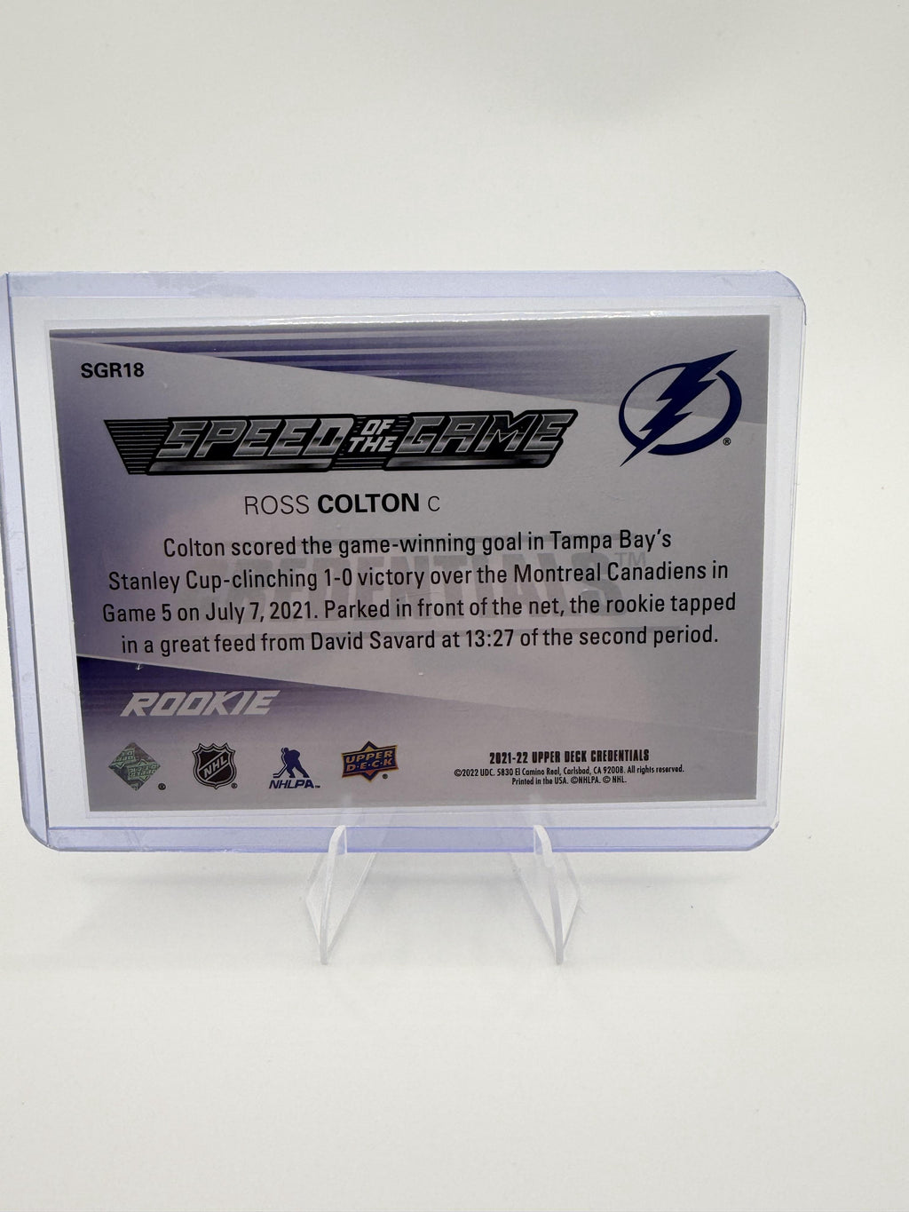 2021-22 Upper Deck Credentials Ross Colton Rookie Speed of the Game Card SGR18