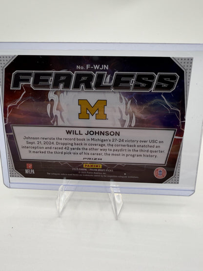 2025 Panini Prizm Draft Picks Will Johnson Fearless Gold Lazer RC #F-WJN Card