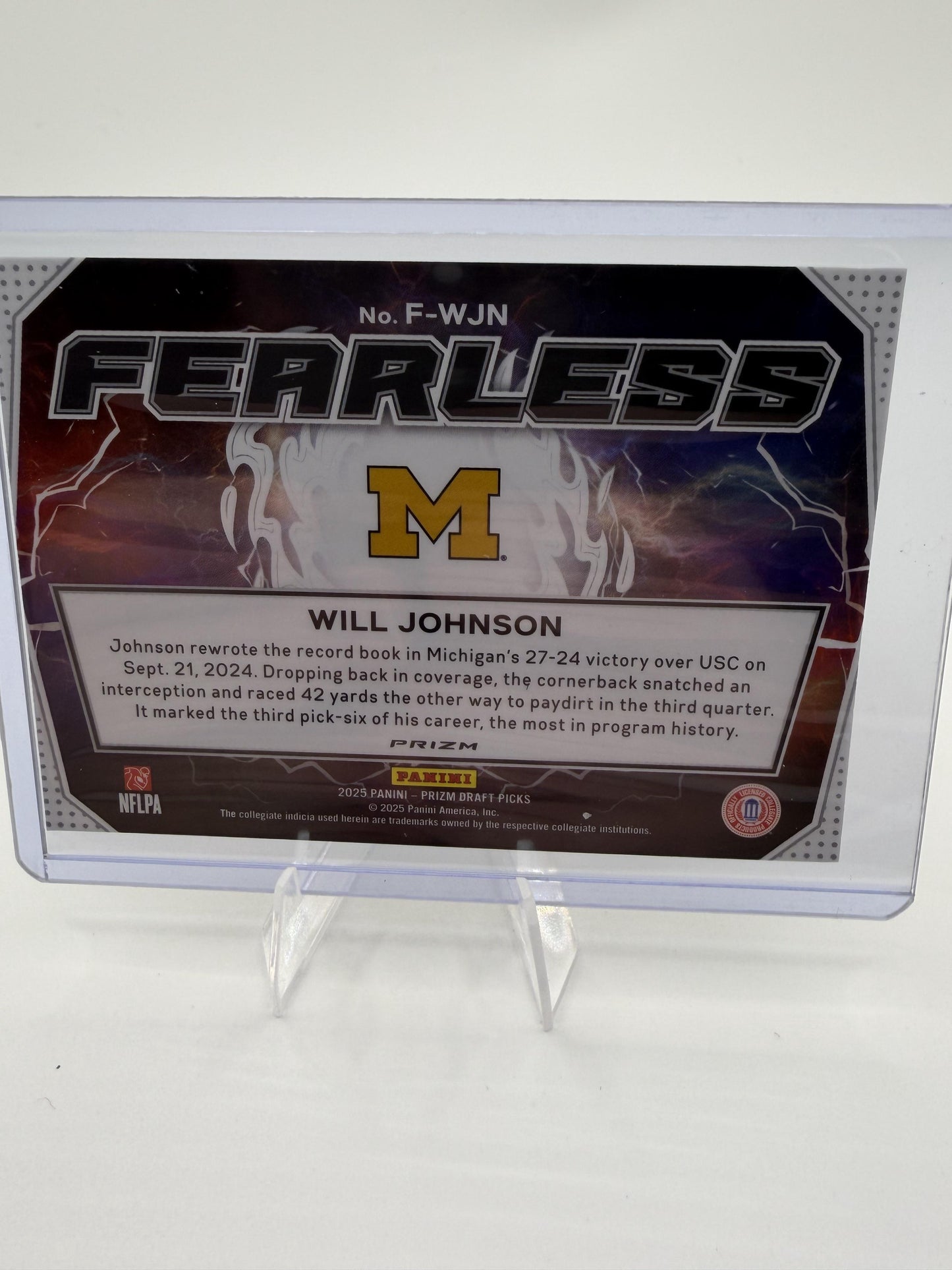 2025 Panini Prizm Draft Picks Will Johnson Fearless Gold Lazer RC #F-WJN Card