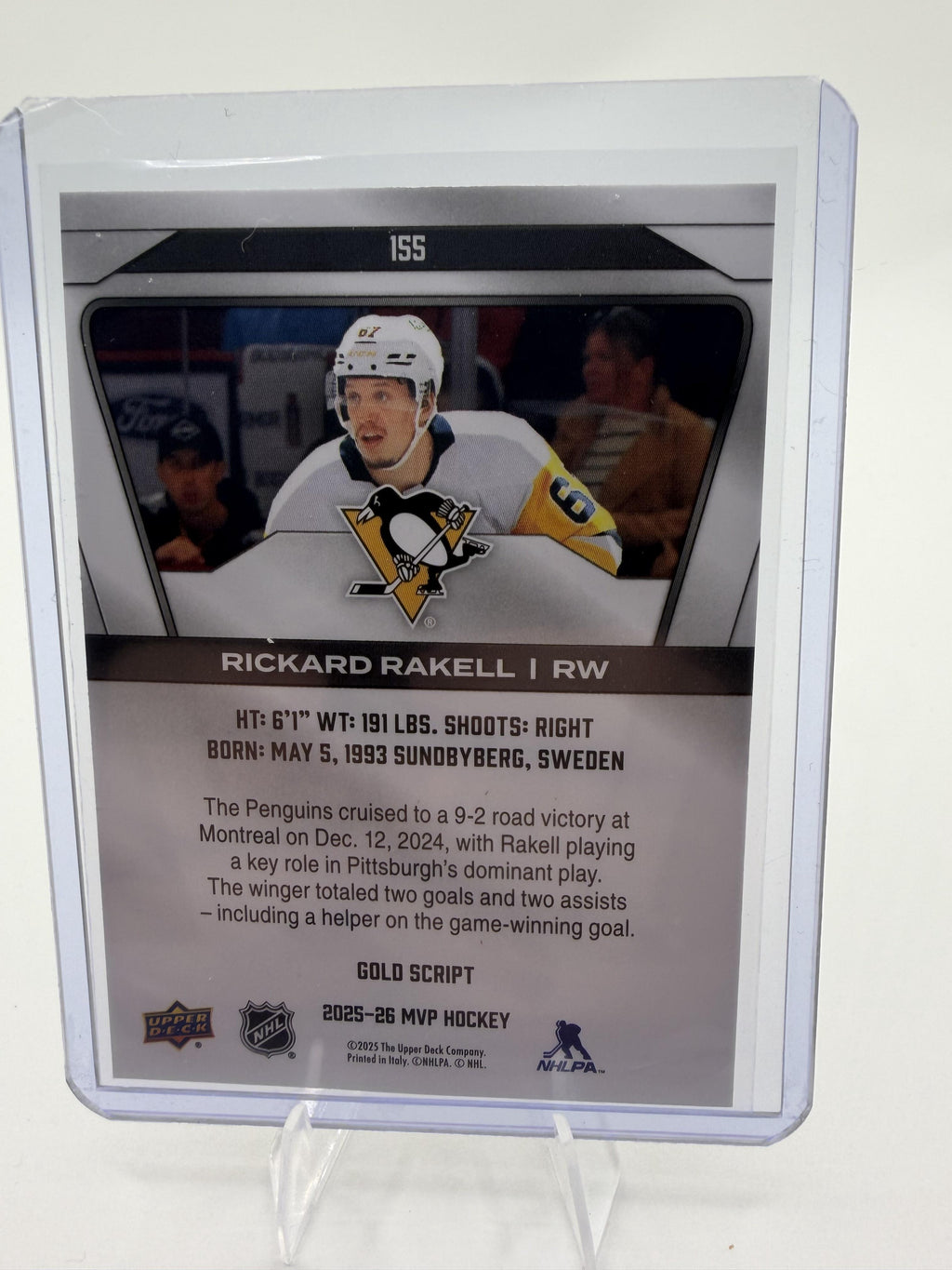 2025-26 Upper Deck MVP Rickard Rakell Gold Script #155 Penguins Card