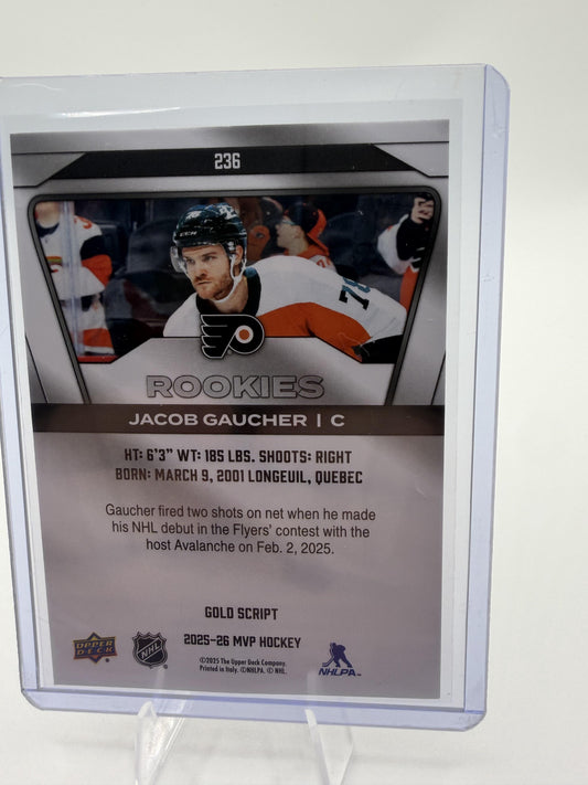 2025-26 Upper Deck MVP Jacob Gaucher Gold Script Rookie #236 Flyers Card