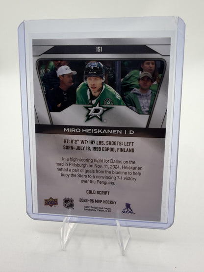 2025-26 Upper Deck MVP Miro Heiskanen Gold Script #151 Stars Card