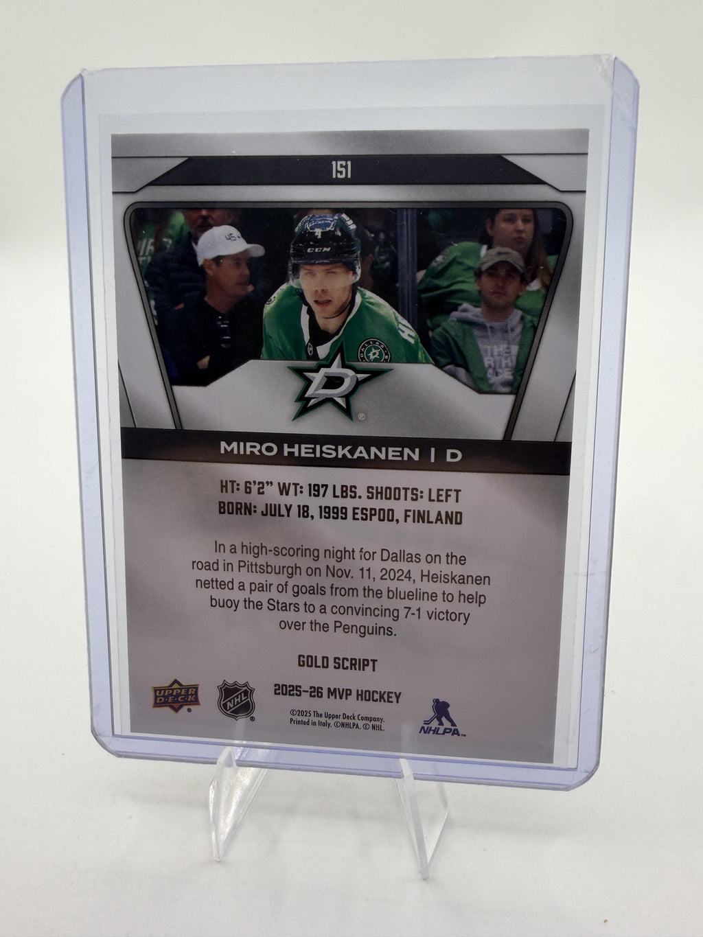2025-26 Upper Deck MVP Miro Heiskanen Gold Script #151 Stars Card