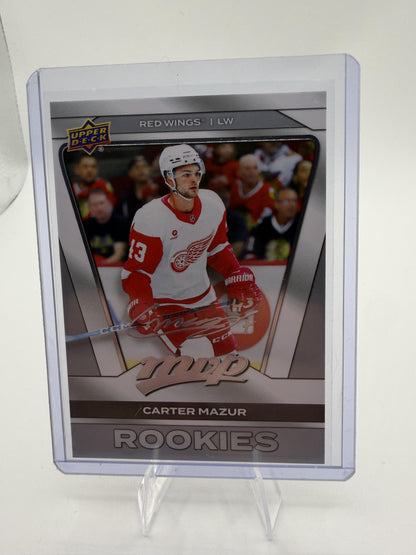 2025-26 Upper Deck MVP Carter Mazur Silver Script Rookie #242 Red Wings Card