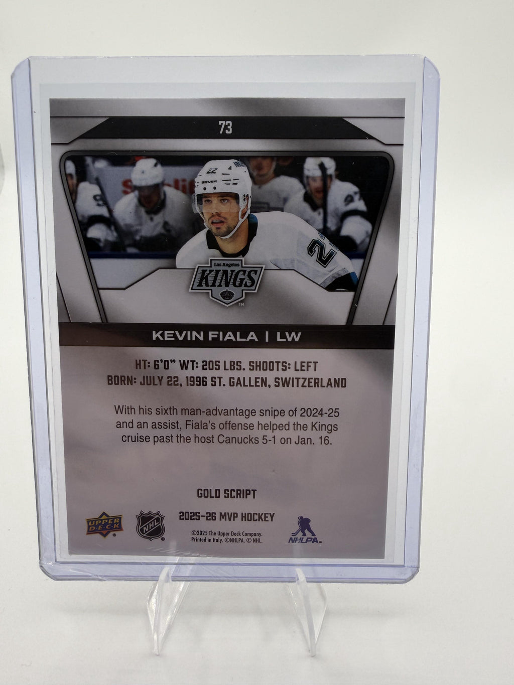 2025-26 Upper Deck MVP Kevin Fiala Gold Script Parallel Card #73 Kings