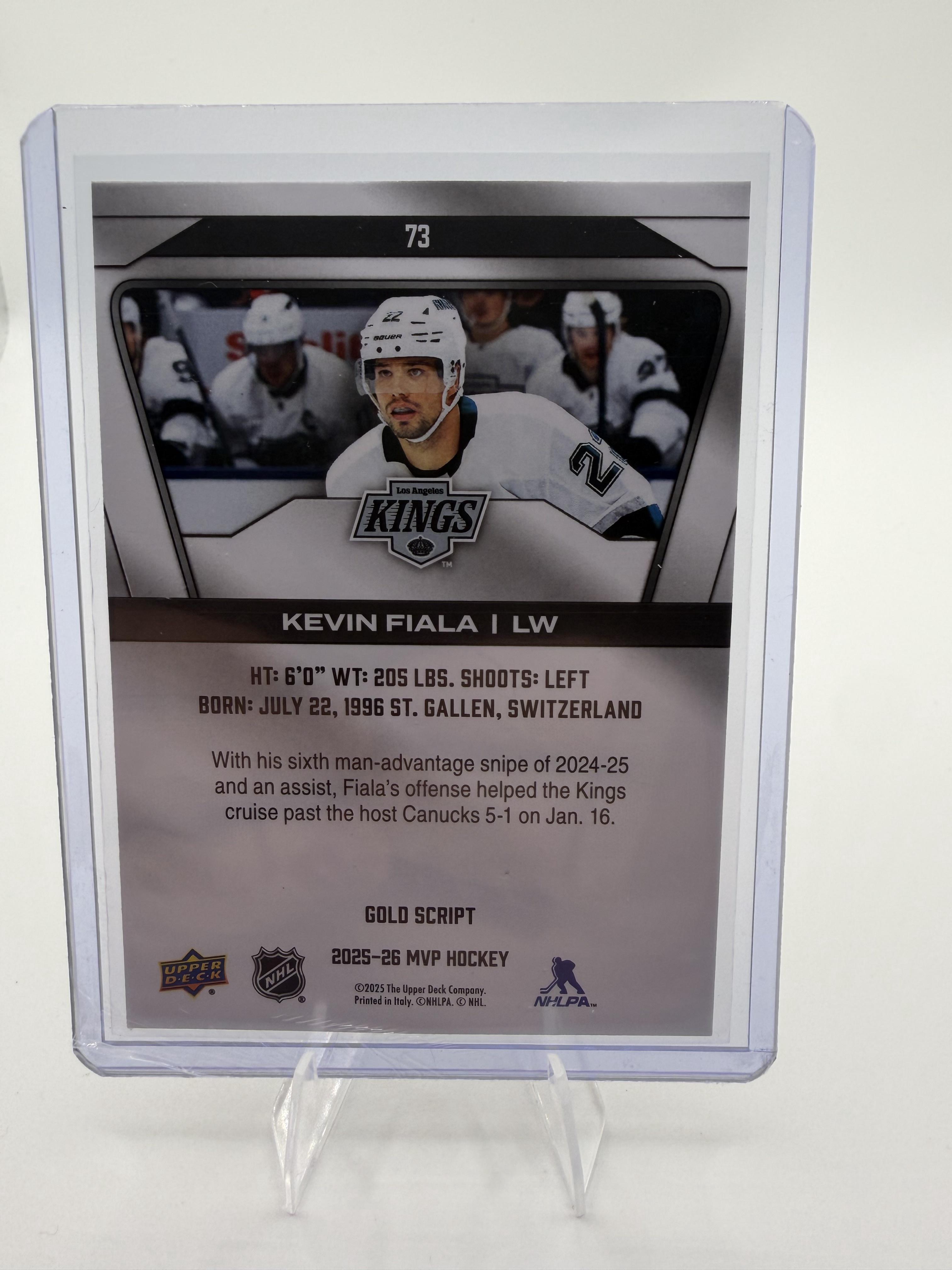 2025-26 Upper Deck MVP Kevin Fiala Gold Script Parallel Card #73 Kings