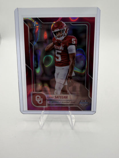 2025 Bowman Chrome Isaiah Sategna 1st Bowman Pink Lava Refractor Card Oklahoma
