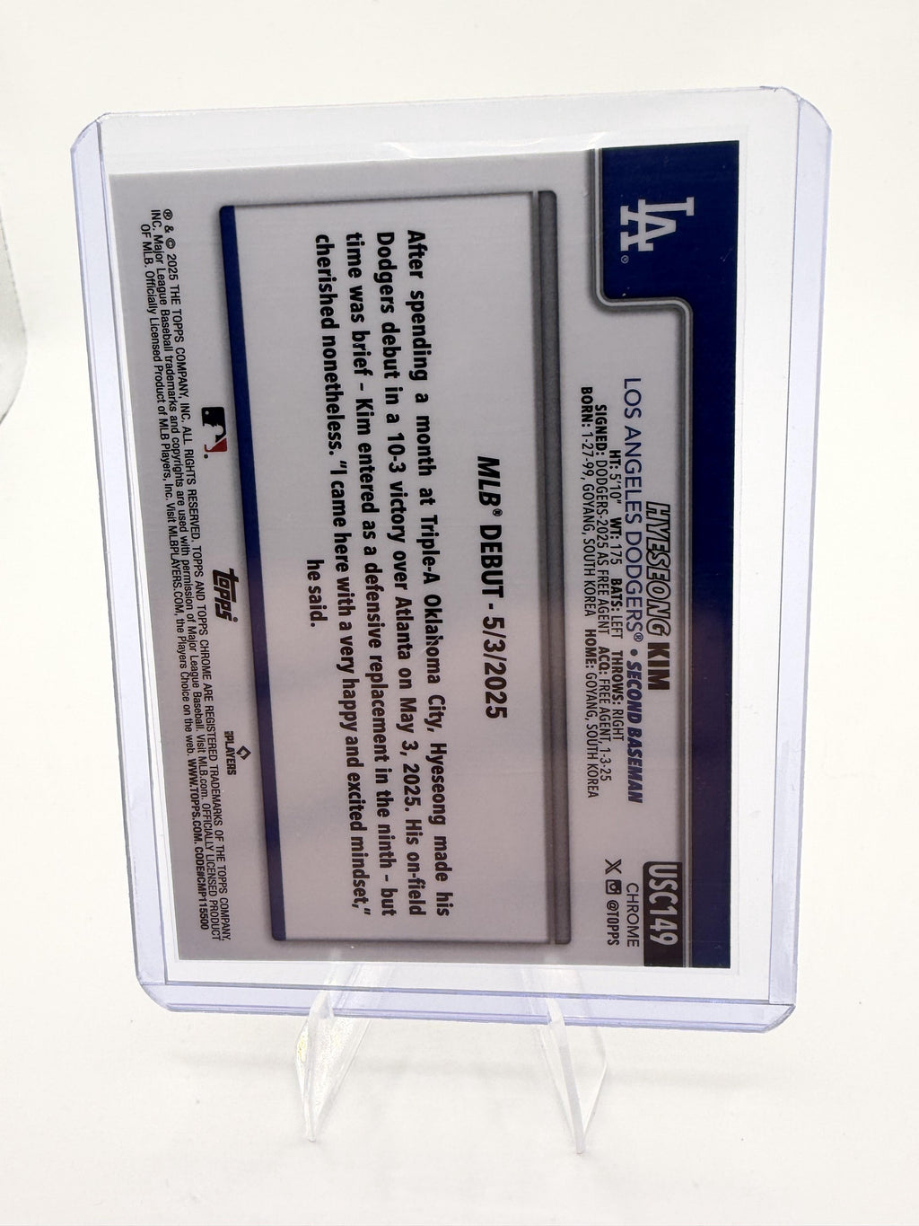 2025 Topps Chrome Update Hyeseong Kim Rookie Debut Card RC #USC149 Dodgers