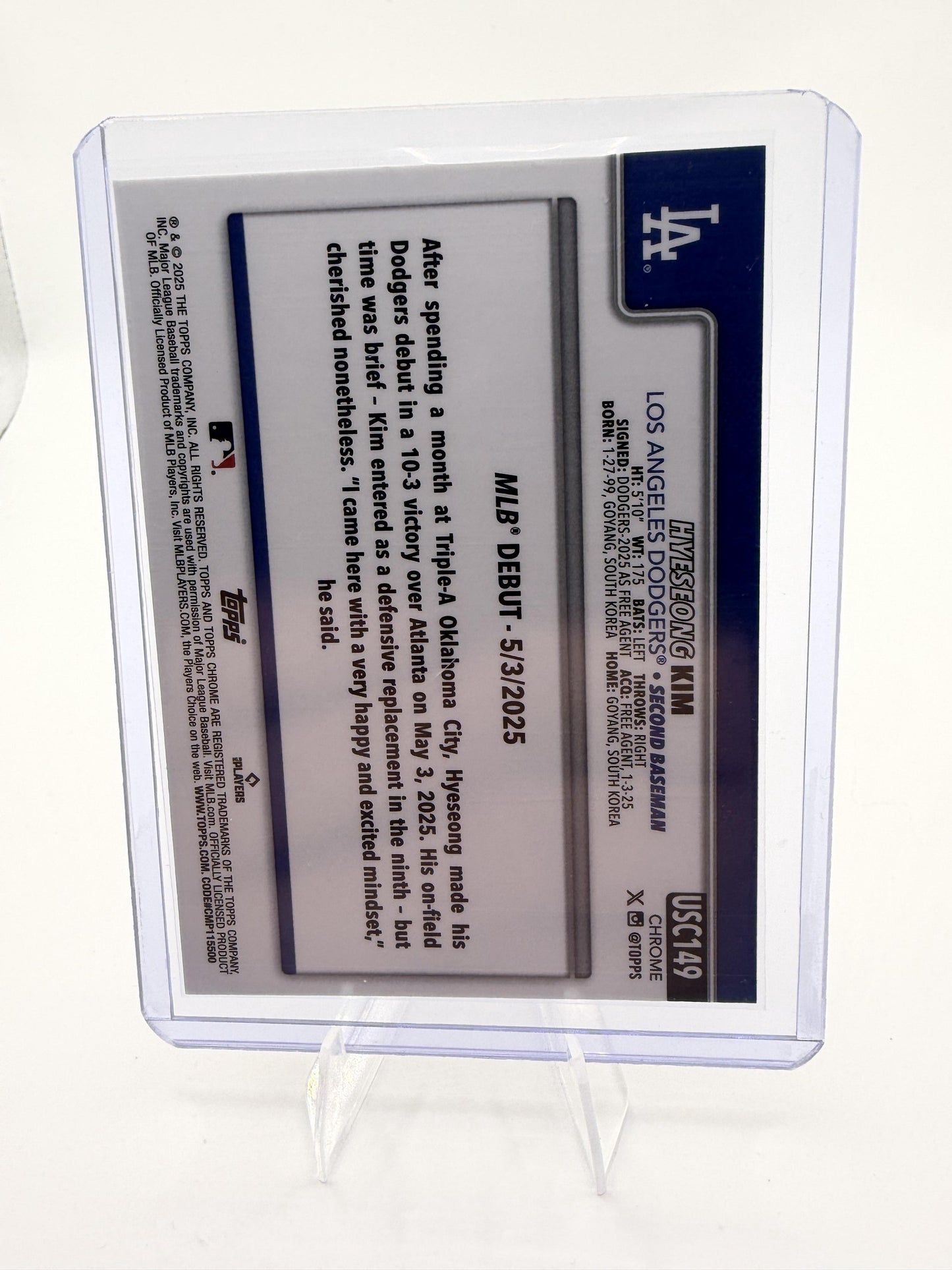 2025 Topps Chrome Update Hyeseong Kim Rookie Debut Card RC #USC149 Dodgers
