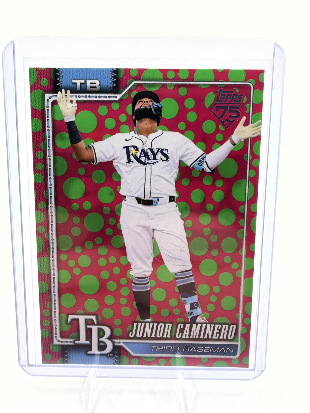 2026 Topps Junior Caminero Easter Egg Holiday Green Pink Polka Dot Card #328