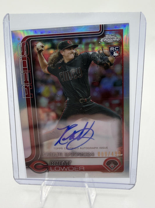 2025 Topps Chrome Rhett Lowder Rookie Debut On-Card Auto RC /499 Reds Card