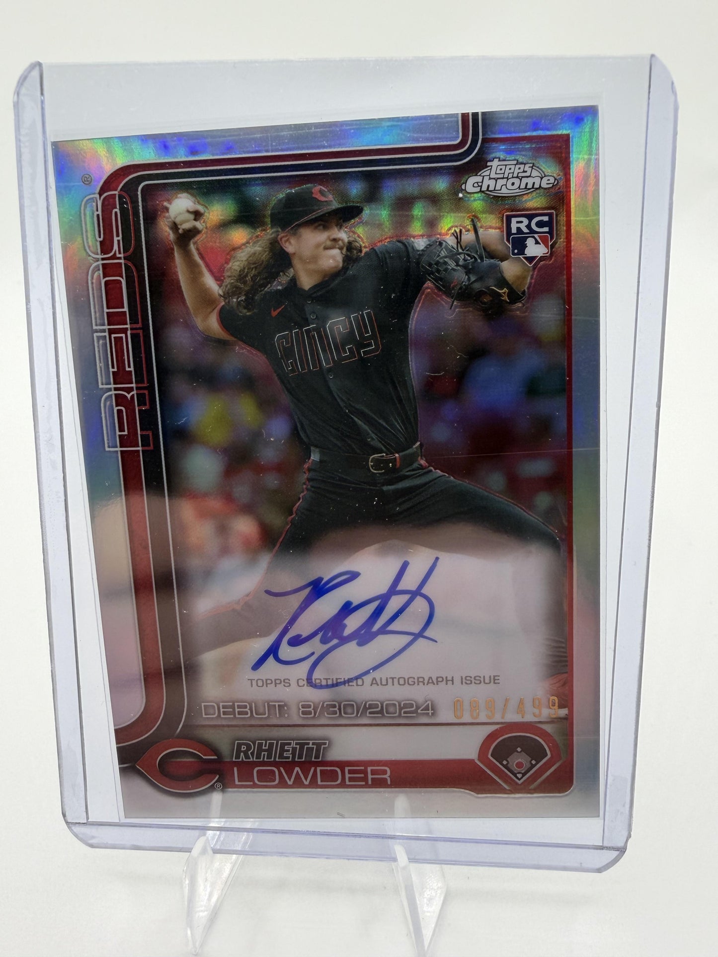 2025 Topps Chrome Rhett Lowder Rookie Debut On-Card Auto RC /499 Reds Card