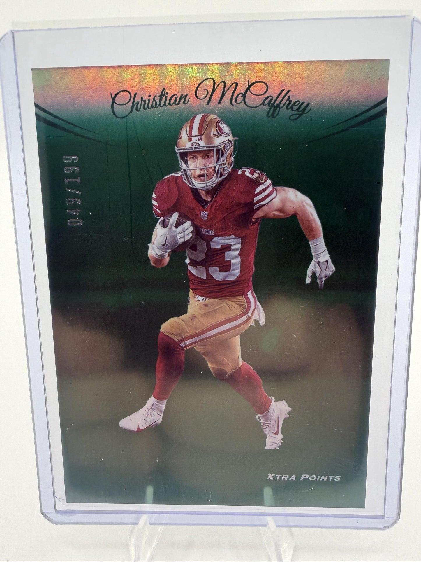 2024 Panini Prestige Christian McCaffrey Green Xtra Points /199 49ers Card #260