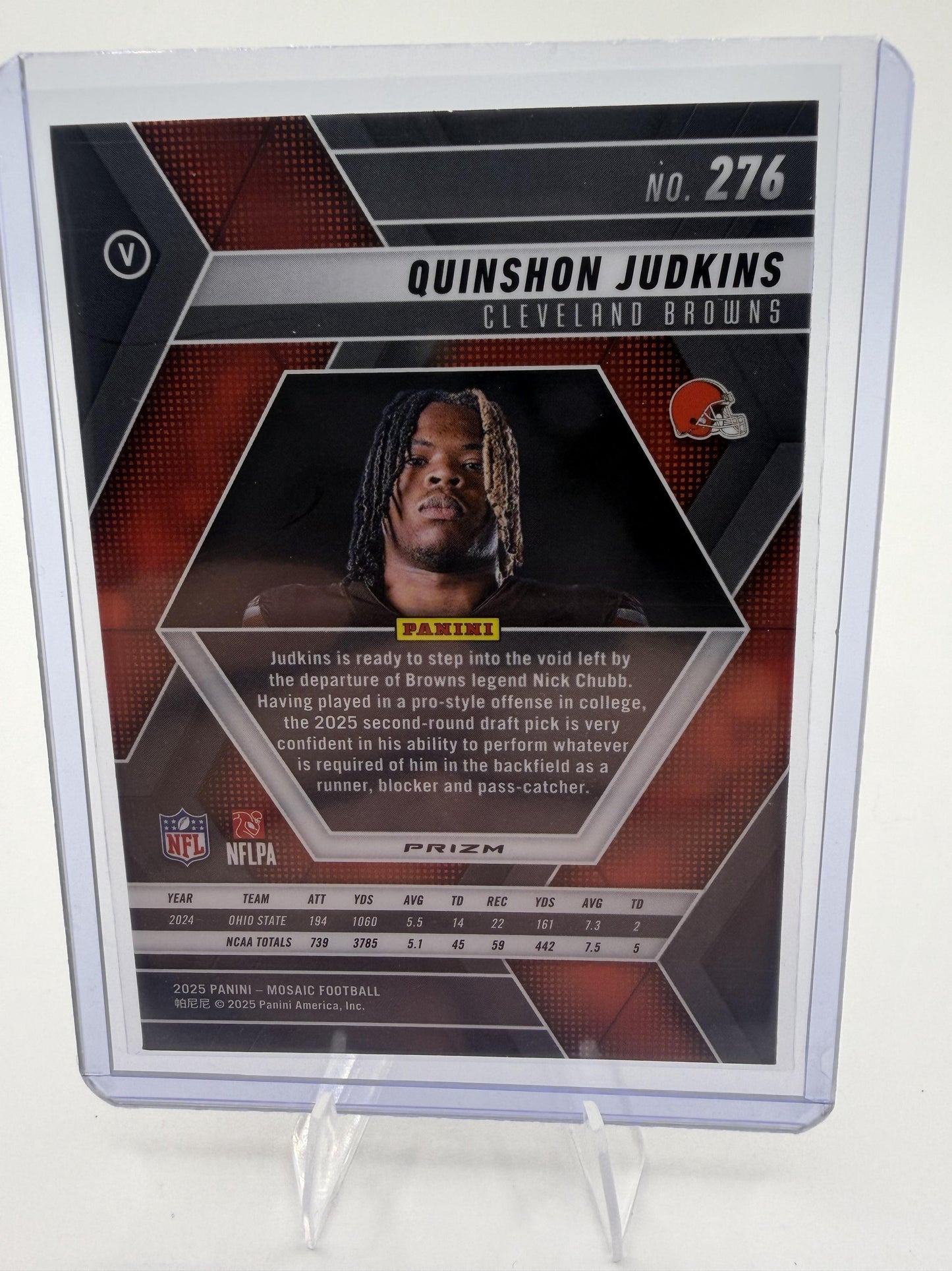 2025 Panini Mosaic Quinshon Judkins Purple Scope Prizm RC Card #276 Browns SP