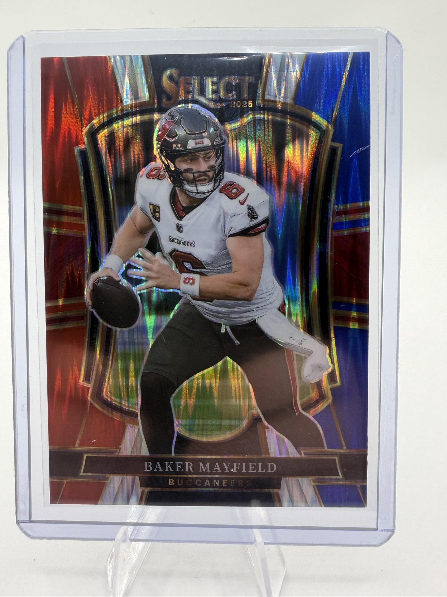 2025 Panini Select Baker Mayfield Red & Blue Shock Prizm Card #137 Buccaneers