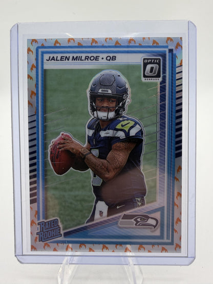 2025 Donruss Optic Jalen Milroe Rated Rookie Fire Emoji SSP Case Hit Card #253