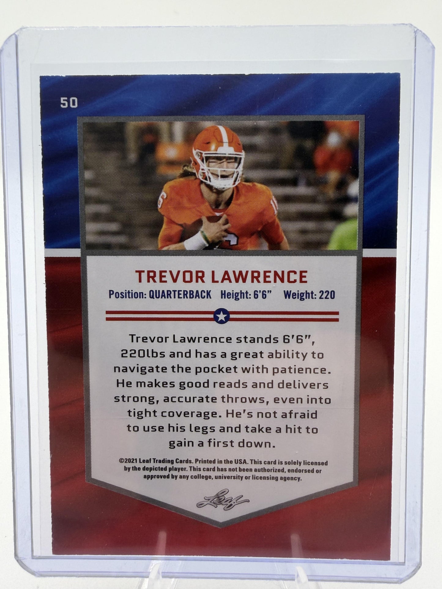 2021 Leaf Draft Trevor Lawrence All-American #50 Clemson Tigers QB Card
