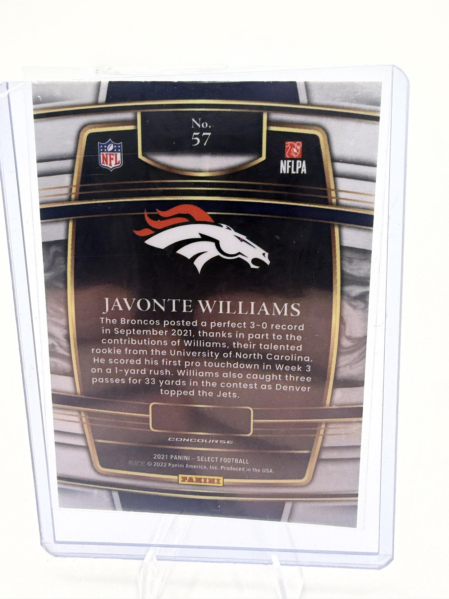 2021 Panini Select Javonte Williams Concourse  Prizm RC Card #57 Broncos
