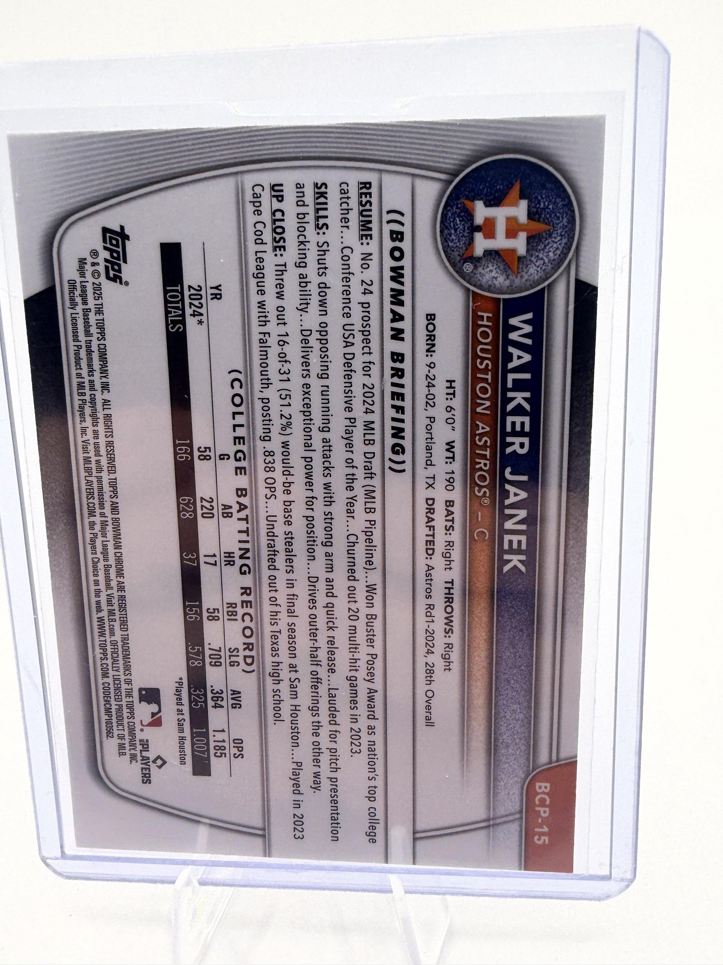 2025 Bowman Chrome Walker Janek 1st Bowman Mojo Refractor Card #BCP-15 Astros