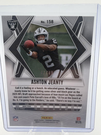 2025 Panini Phoenix Ashton Jeanty Green Lazer Parallel /49 Raiders Card #158