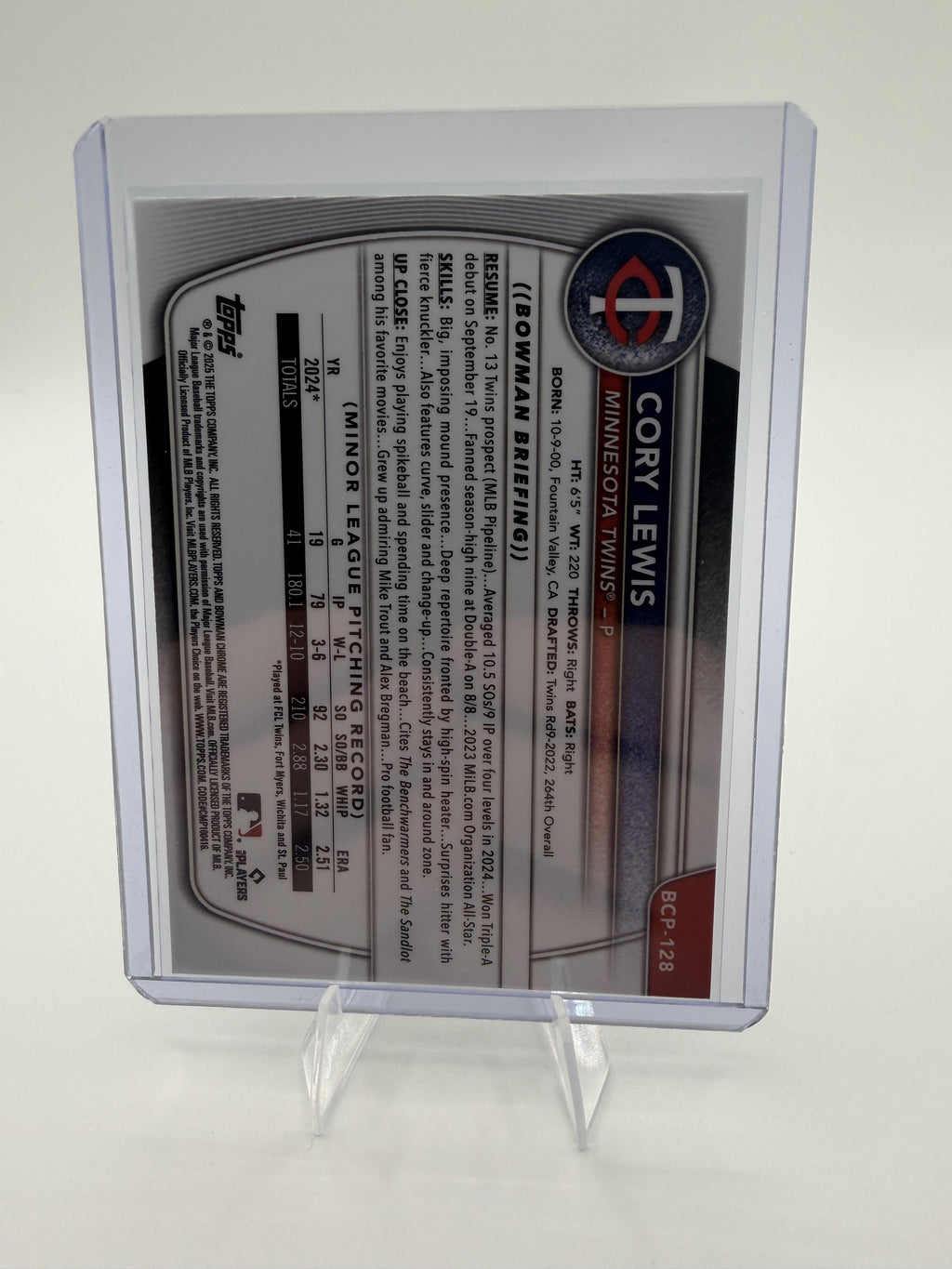 2025 Bowman Chrome Cory Lewis 1st Bowman Card BCP-128 Minnesota Twins
