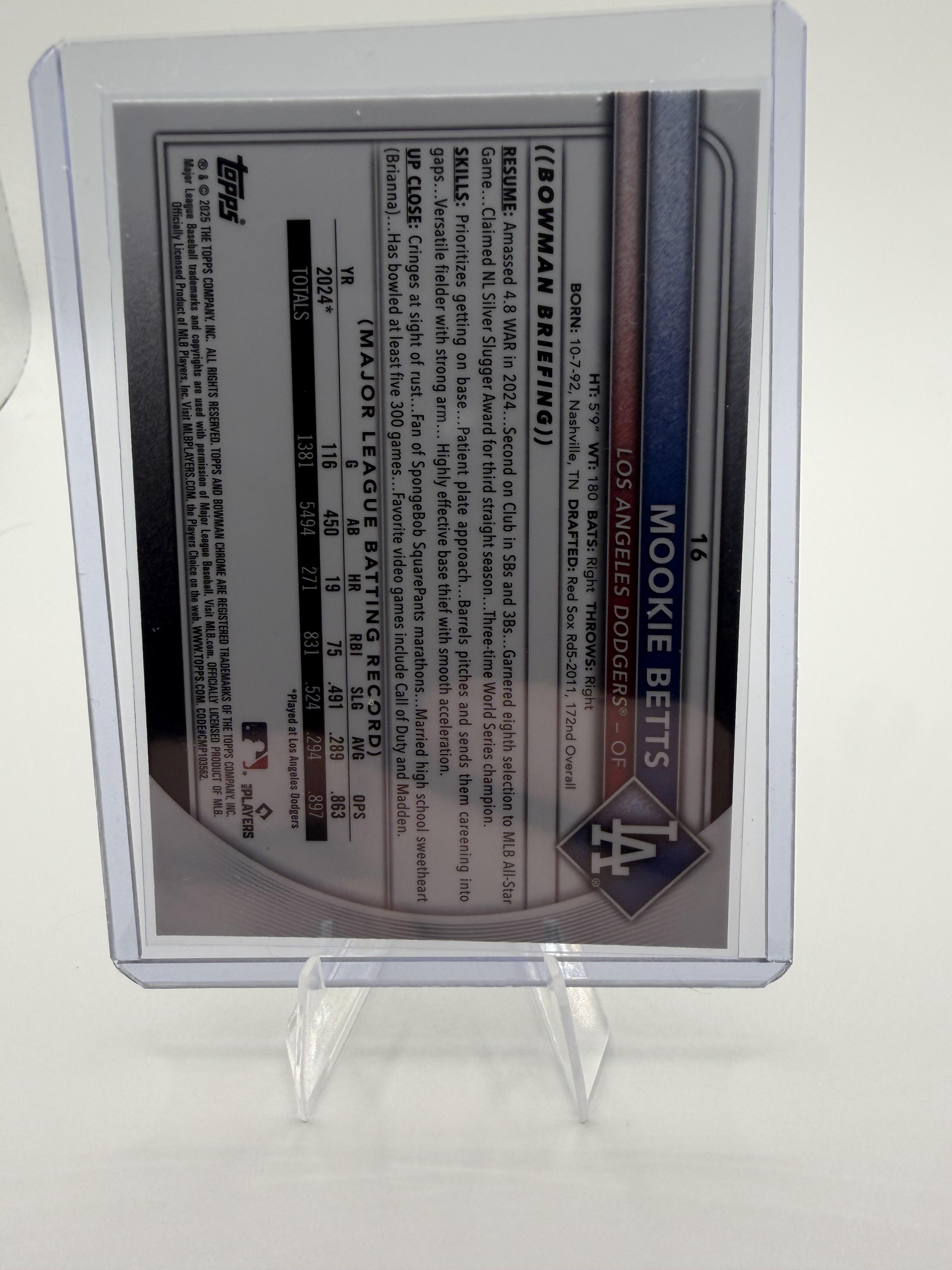 2025 Bowman Chrome Mookie Betts Mojo Refractor Card #16 Los Angeles Dodgers