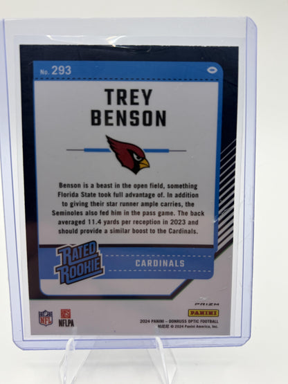 2024 Donruss Optic Trey Benson Blue Velocity Rated Rookie #293 Cardinals Card