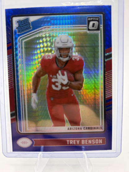 2024 Donruss Optic Trey Benson Blue Velocity Rated Rookie #293 Cardinals Card