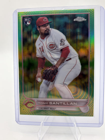 2022 Topps Chrome Tony Santillan Green Wave Refractor RC /99 #193 Reds Card
