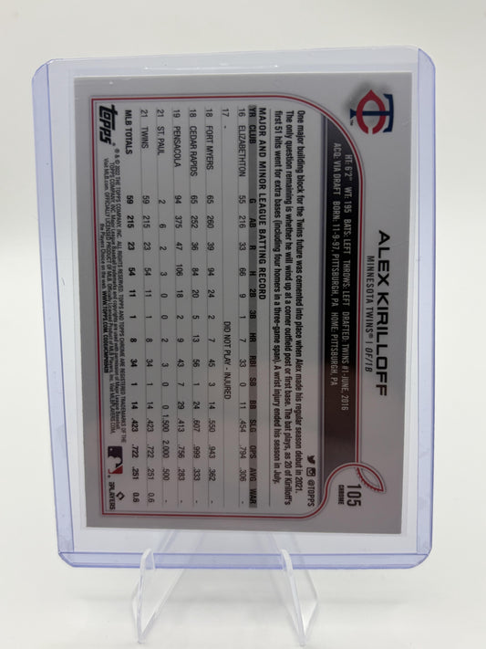 2022 Topps Chrome Alex Kirilloff RayWave Refractor #105 Minnesota Twins Card