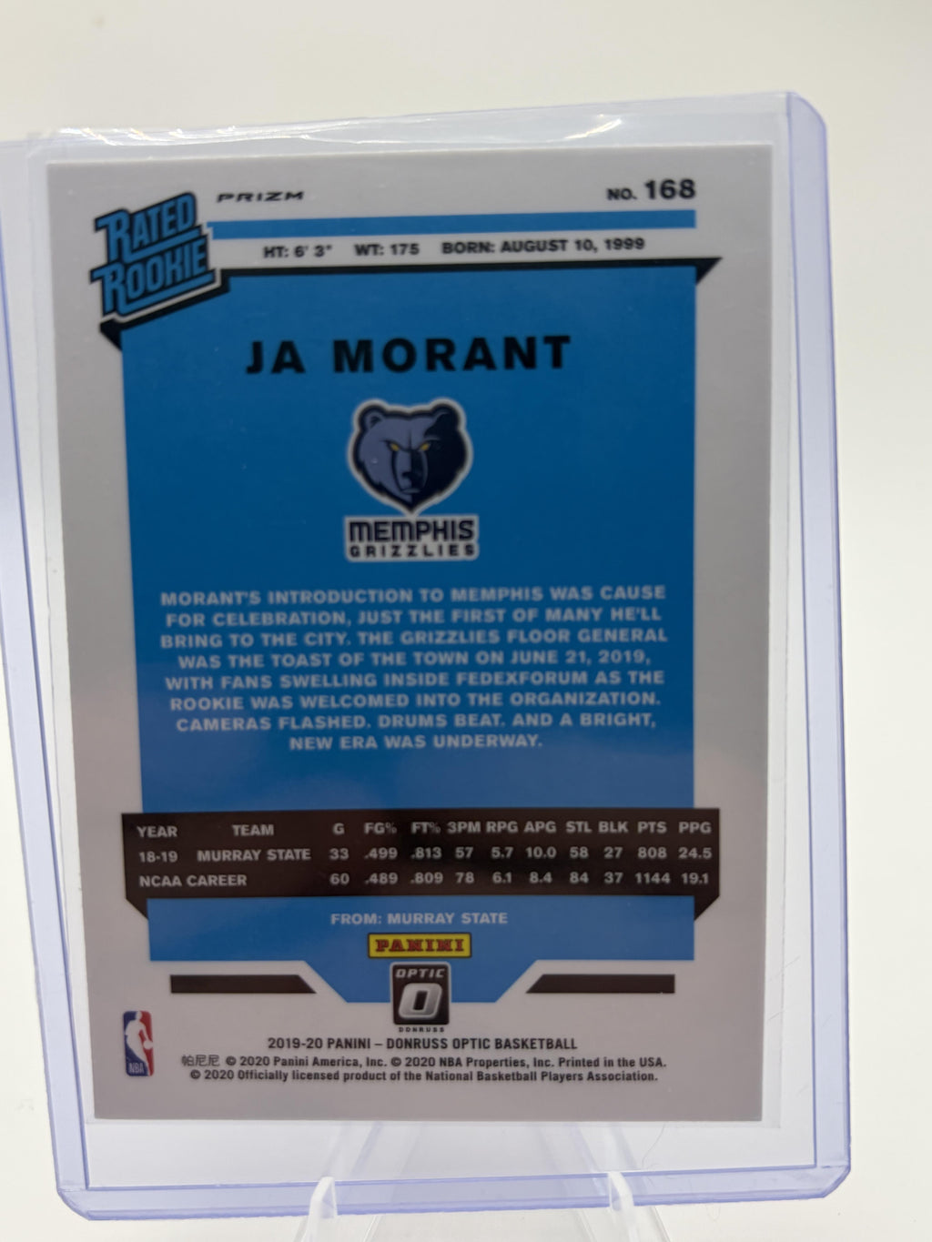 2019-20 Donruss Optic Ja Morant Pink Hyper Rated Rookie Card #168 Grizzlies