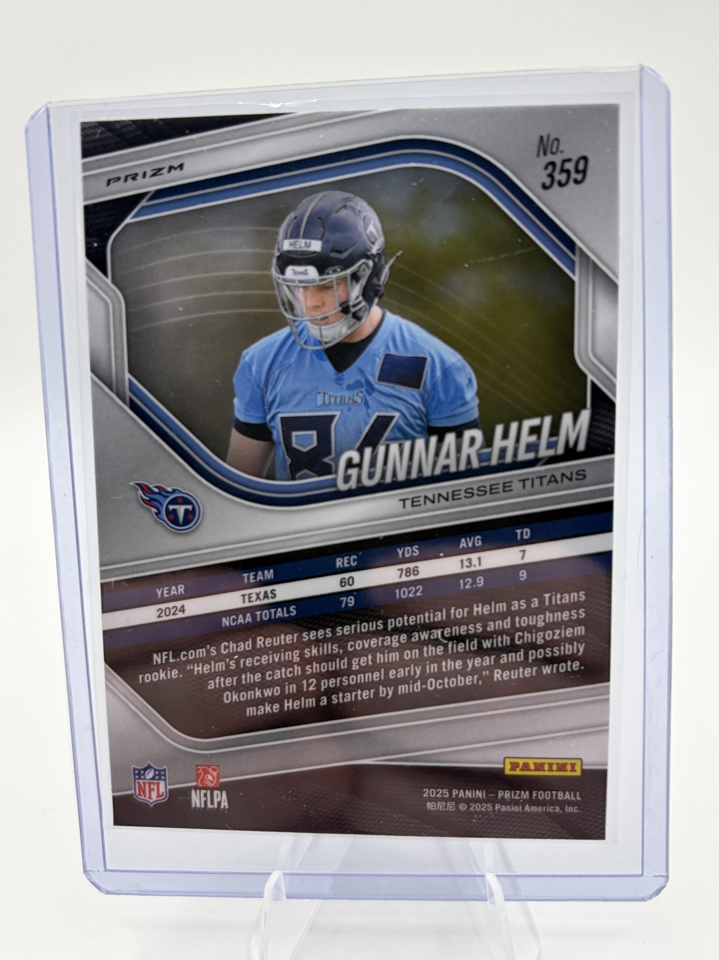 2025 Panini Prizm Gunnar Helm White Disco Prizm RC Rookie Card #359 Titans