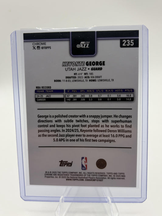 2025 Topps Chrome Keyonte George Card #235 Red White Blue Parallel Utah Jazz
