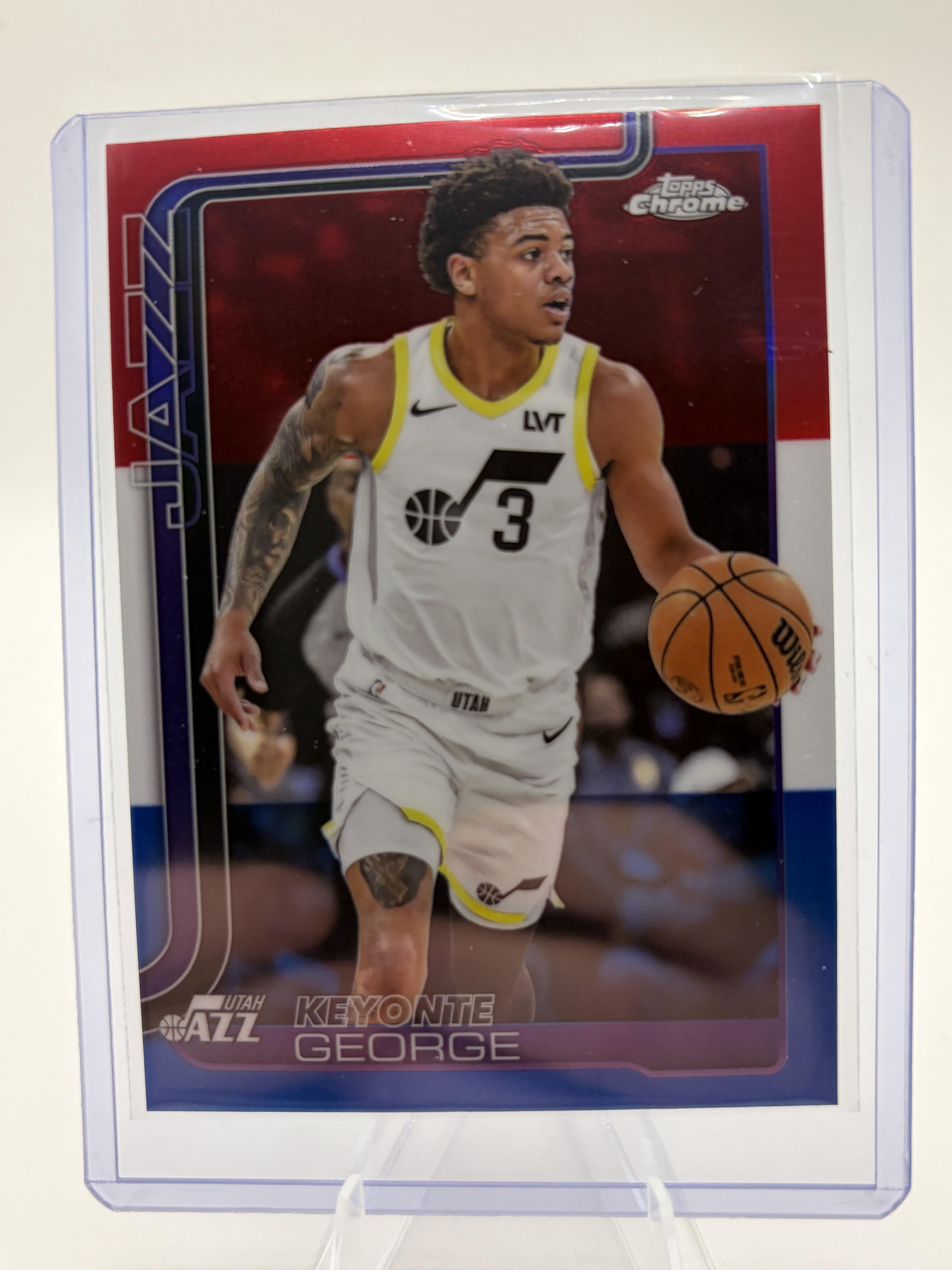 2025 Topps Chrome Keyonte George Card #235 Red White Blue Parallel Utah Jazz
