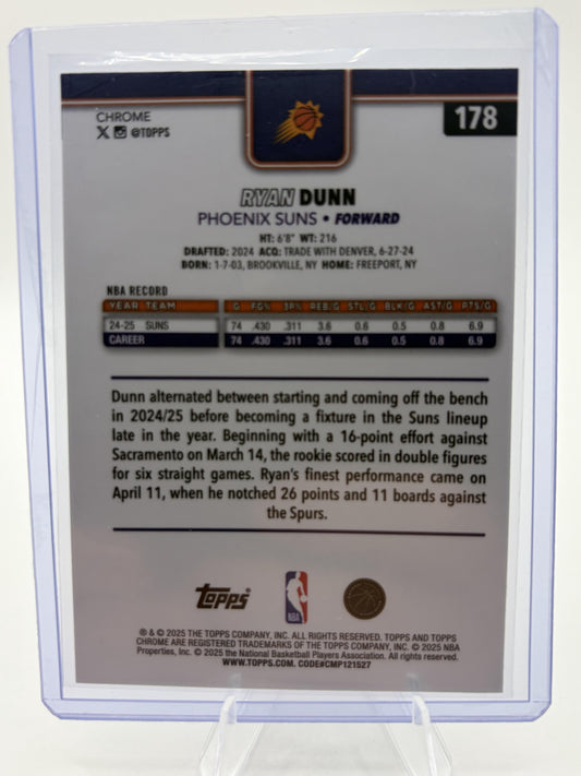 2025 Topps Chrome Ryan Dunn RC Rookie Card #178 Prizm Red White Blue Suns