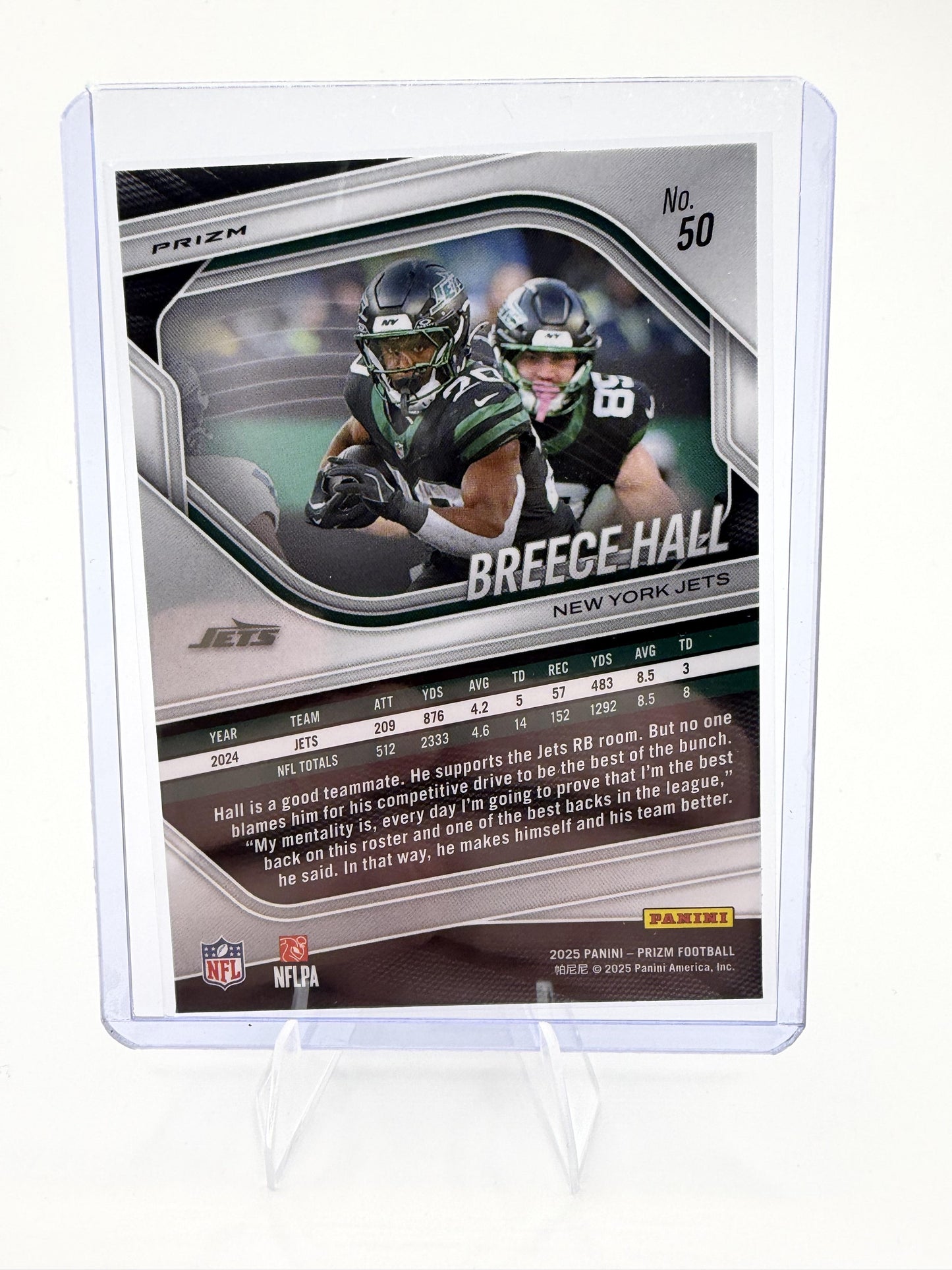 2025 Panini Prizm Breece Hall White Disco Prizm Card #50 Jets